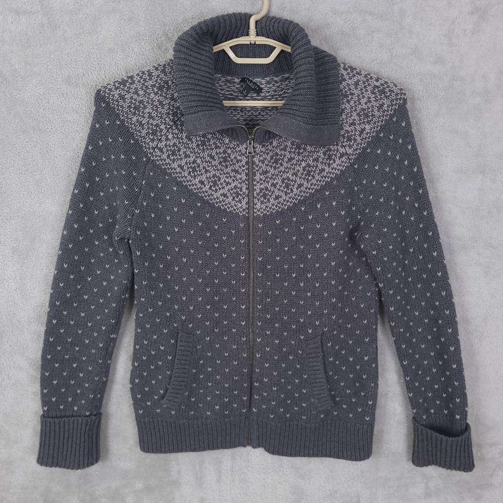 Talbots Sweater Cardigan Full Zip High Neck Pockets wool blend Gray Size Large